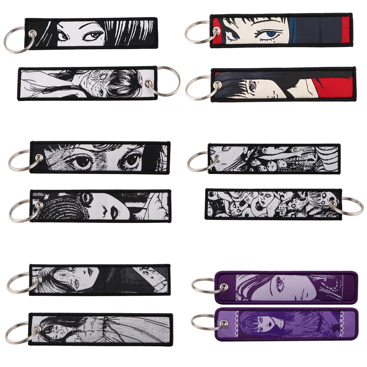 Embroidery Gift Ideas - พวงกุญแจปักลายการ์ตูนผู้หญิงแนวสยองขวัญสไตล์เรโทร 1 ชิ้น พร้อมห่วงโลหะสำหรับตกแต่งกระเป๋าเป้และกระเป๋าอื่นๆ