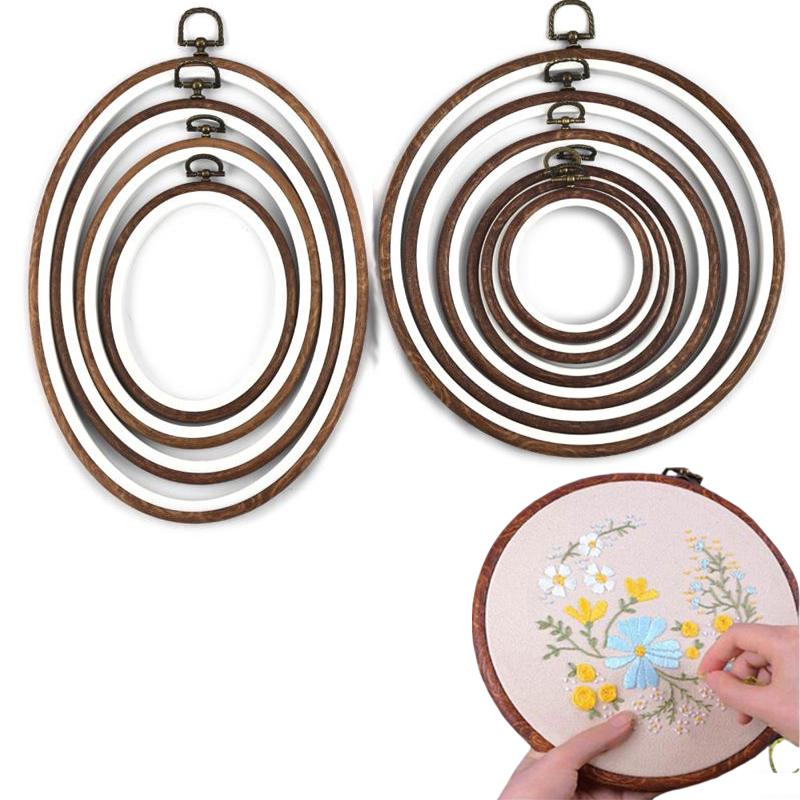 Embroidery Hoop Plastic - ชุดวงแหวนปักผ้าพลาสติก 10 ชิ้น รูปทรงกลมและวงรี ลายไม้ สำหรับงานปักครอสติช