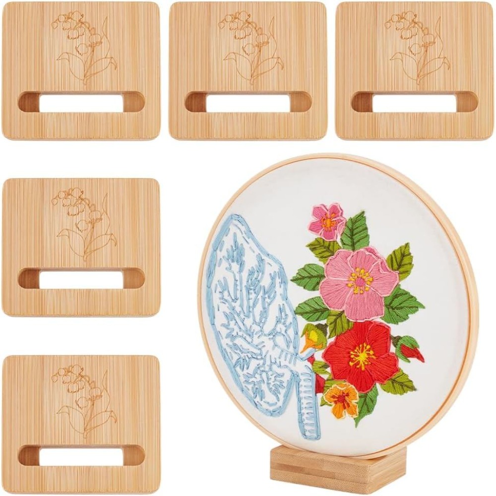 Embroidery Hoop Stand - ขาตั้งไม้สำหรับแสดงห่วงปักลาย 6 ชิ้น พร้อมฐานห่วงปักลายดอกไม้ ขาตั้งสำหรับงานปักลายตกแต่ง