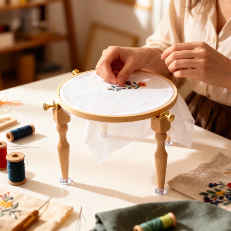 Embroidery Hoop Stand - แท่นปักลายปักครอสสติช Luneville รุ่นดั้งเดิม ทำจากไม้เนื้อแข็ง สำหรับวางบนโต๊ะ พร้อมที่ยึดห่วงปัก