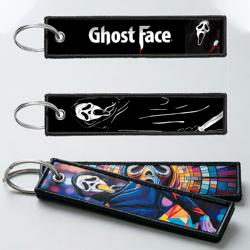 Embroidery Gift Ideas - พวงกุญแจ GHOST FACE สำหรับผู้ชายและผู้หญิง ปักลายการ์ตูน ของตกแต่งพวงกุญแจ
