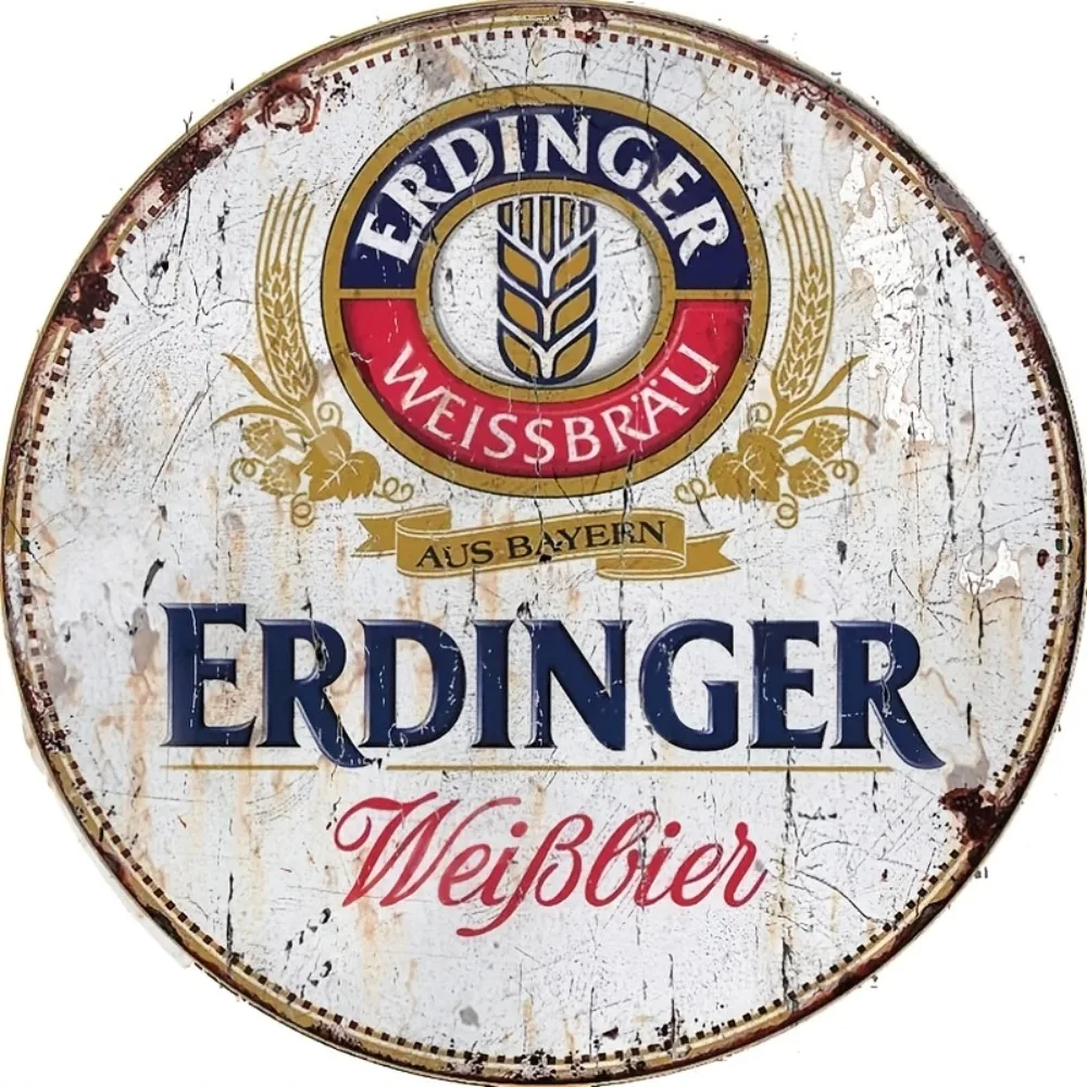 Embroidery Water - ป้ายอลูมิเนียมทรงกลม Erdinger Beer Vintage - 1