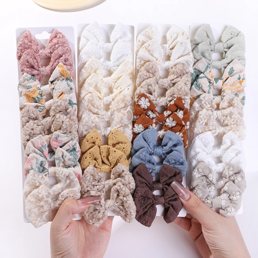Embroidery Gift Ideas - กิ๊บติดผมรูปโบว์แฟชั่น10ชิ้น/เซ็ตกิ๊บติดผมผ้าคอตตอนปักลายสำหรับกิ๊บติดผมแสนหวานเด็กเล็กเด็กผู้หญิงน่ารักชุดหูฟังของขวัญ