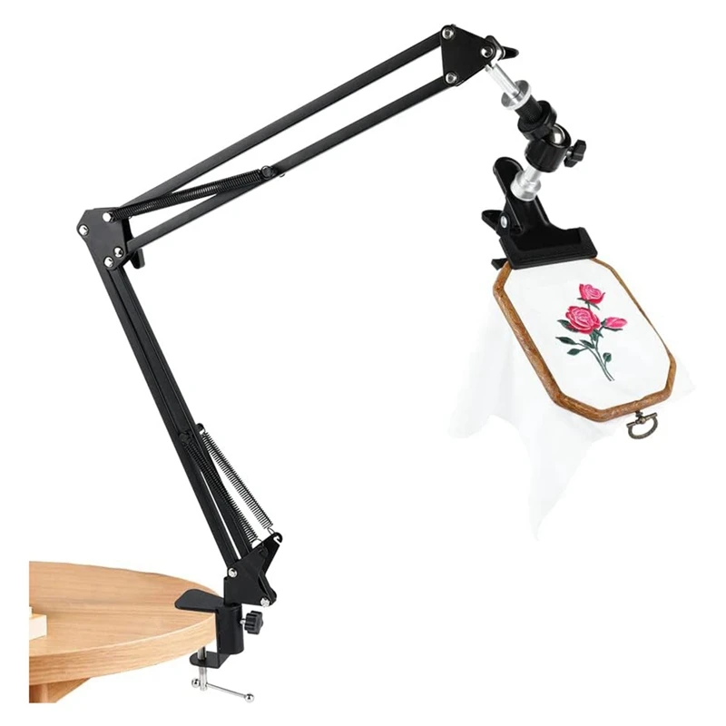 Embroidery Hoop Stand - ขาตั้งปักผ้า ขาตั้งวงแหวนปักผ้าแบบปรับได้: ขาตั้งวงแหวนปักผ้าโลหะหมุนได้ พร้อมปุ่มหมุนวงแหวน 360 องศา