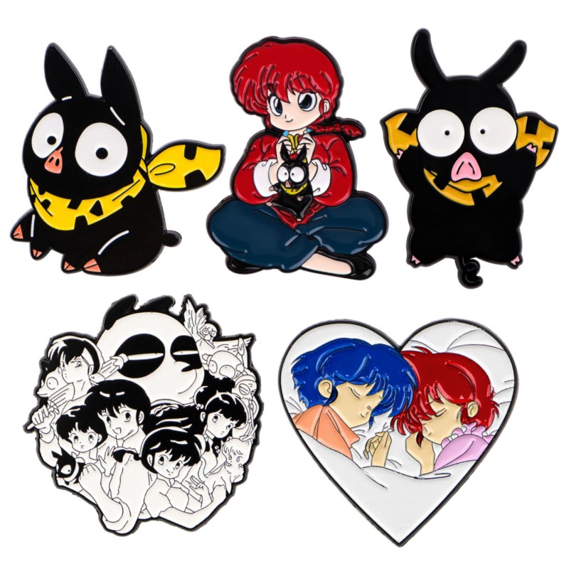 Embroidery Simple - เข็มกลัดเคลือบลายการ์ตูนสาวน้อยน่ารัก หมูสีดำ แพนด้า ตัวการ์ตูนอนิเมะ สำหรับตกแต่งปกเสื้อ กระเป๋าเป้