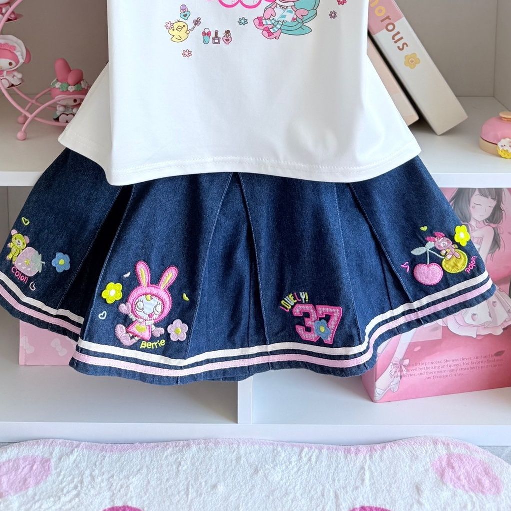 ญี่ปุ่นหวานชุดกระโปรงฤดูร้อนให - Embroidery Tshirt บทวิจารณ์และราคา