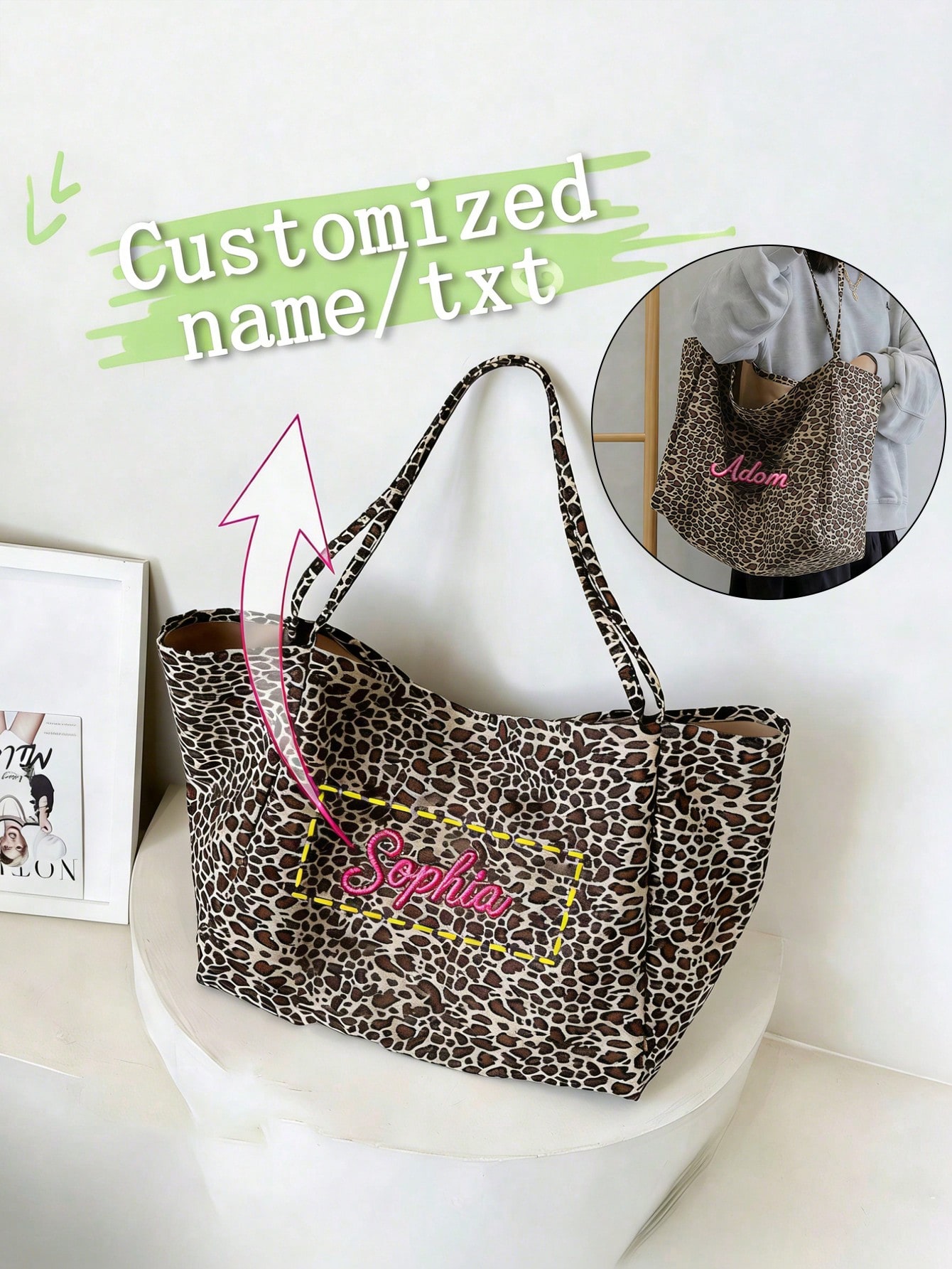 กระเป๋าโท้ทลายเสือดาวแบบกำหนดเ - Embroidery Gift Ideas บทวิจารณ์และราคา